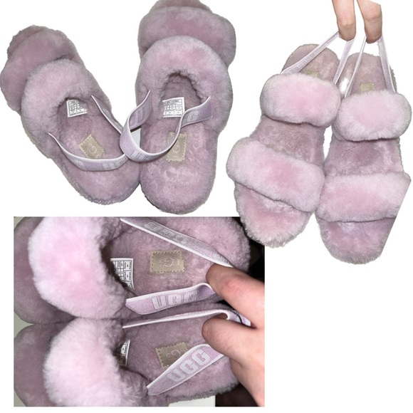 UGG “Oh-Yeah” Baby Pink Sheepskin Platform Wedge Sling Back Slippers Size 10 - Picture 11 of 12